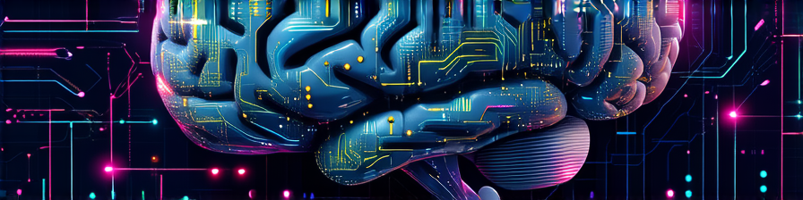 Abstract illustration of a brain rendered as circuit-board neural pathways